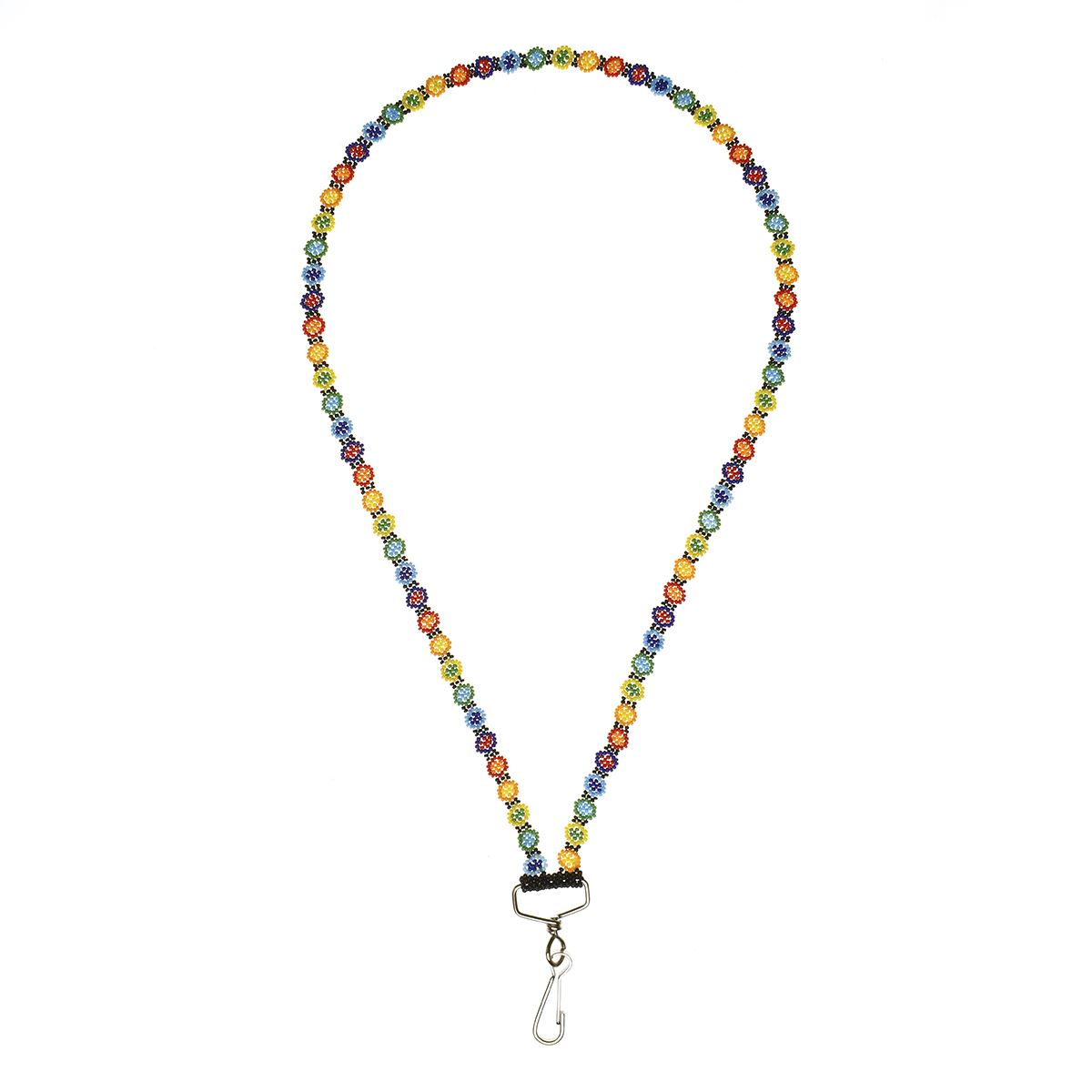 Porta Gafete Flores Chaquira Artesanal