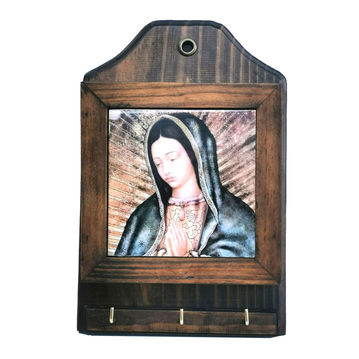 Tarjetero Portallaves Viejo Arte Madera Virgen Guadalupe