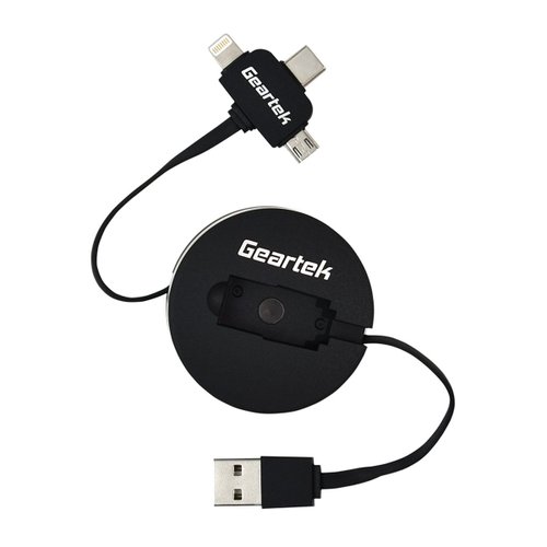 Cable USB Retáctil 3 en 1 Negro Geartek