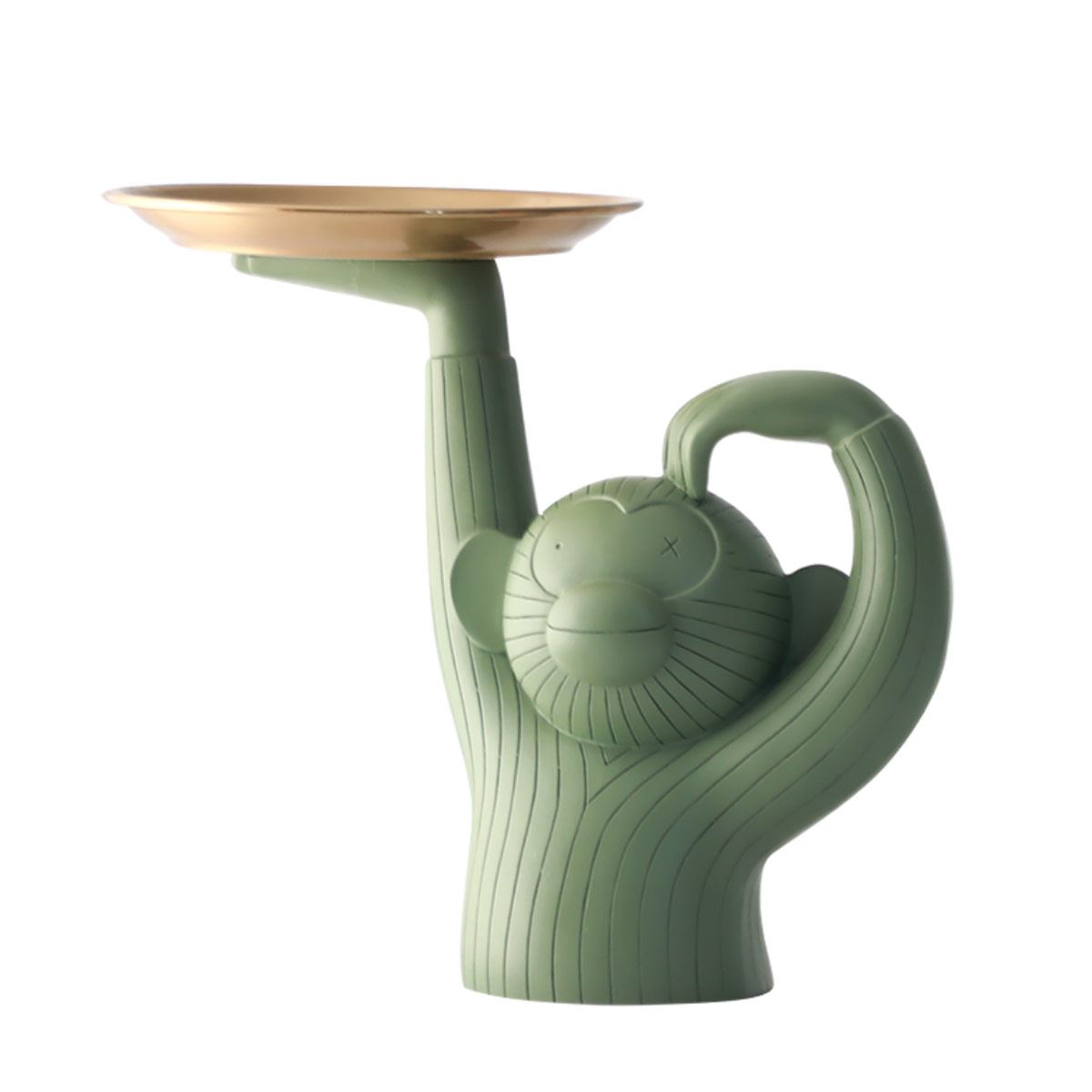 Figura Furnishing changuito verde con plazto en la mano