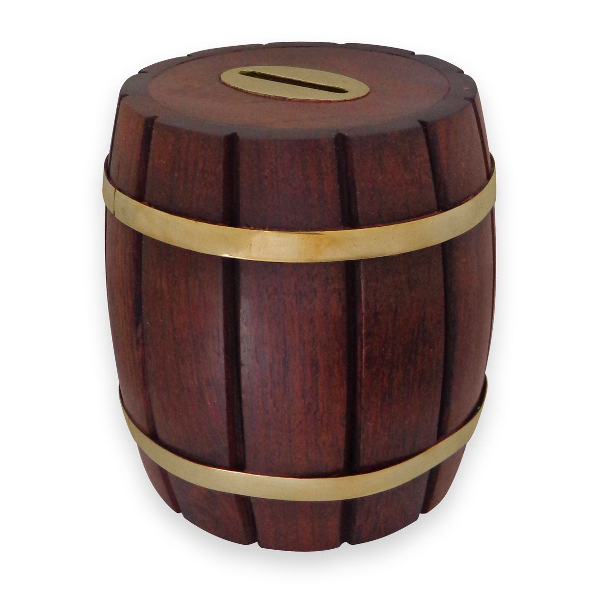 Alcancía de madera forma de barril