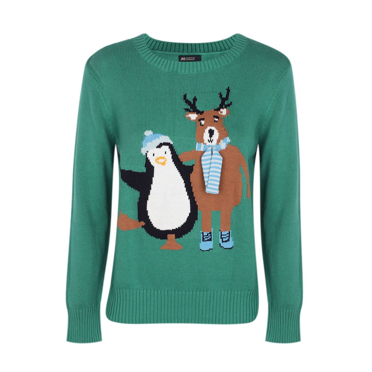 Suéter Estampado Navideño Pingüino Y Reno Para Mujer Jeanious
