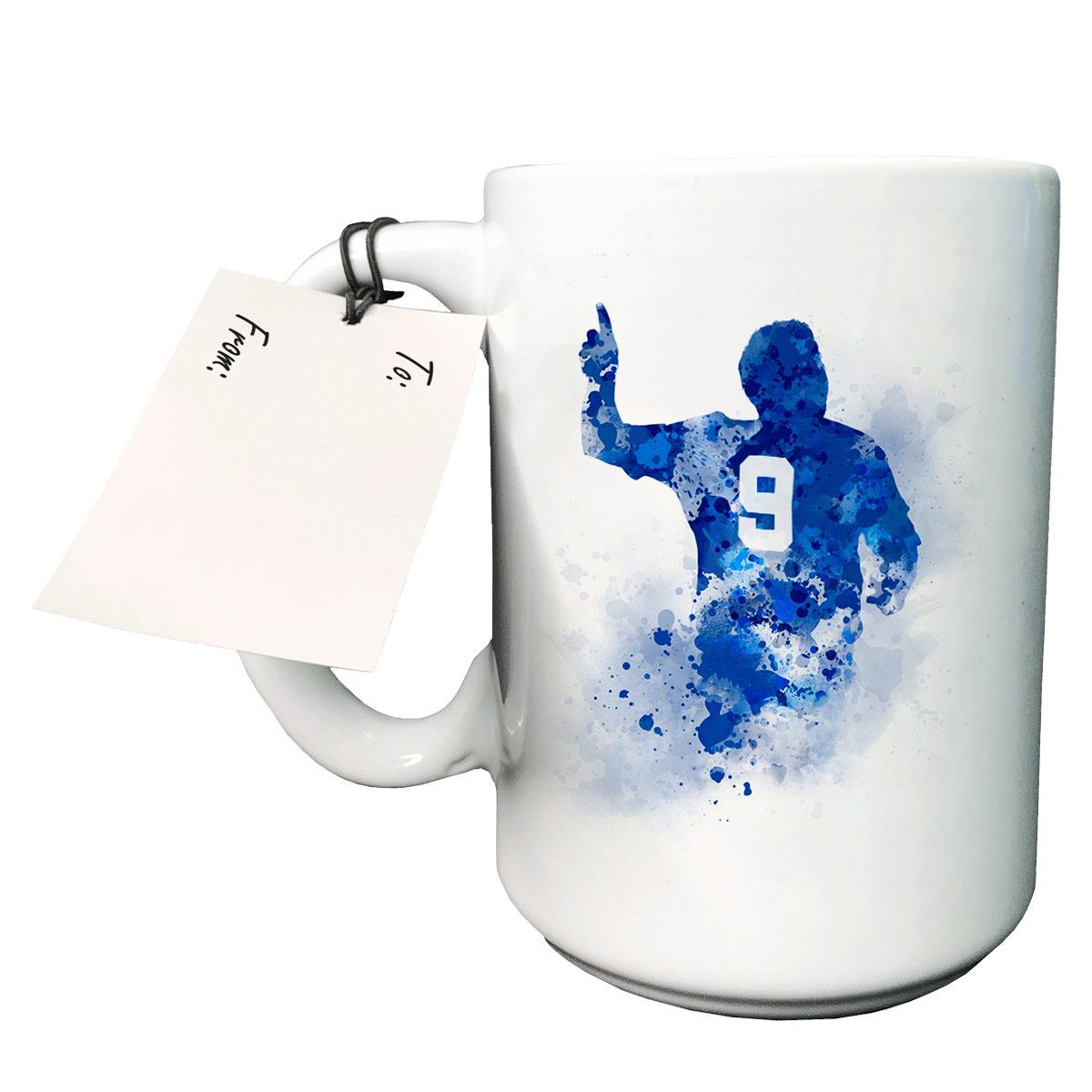 Taza de cerámica con diseño de jugador de fútbol #8 azul