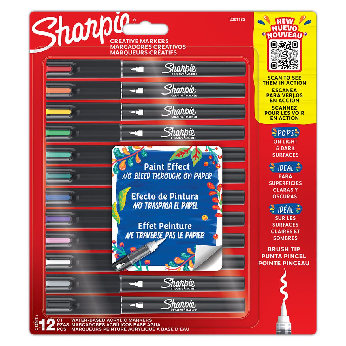 Marcadores Creativos Acrílicos Sharpie Punta Pincel Set 12 Piezas
