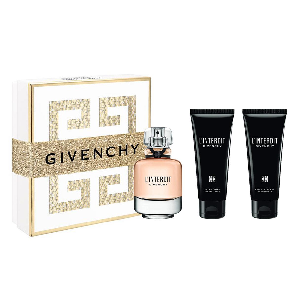 Set fragancia para mujer Givenchy L'Interdit EDP 80ml + Crema perfumada corporal hidratante 75ml + Gel de ducha 75ml