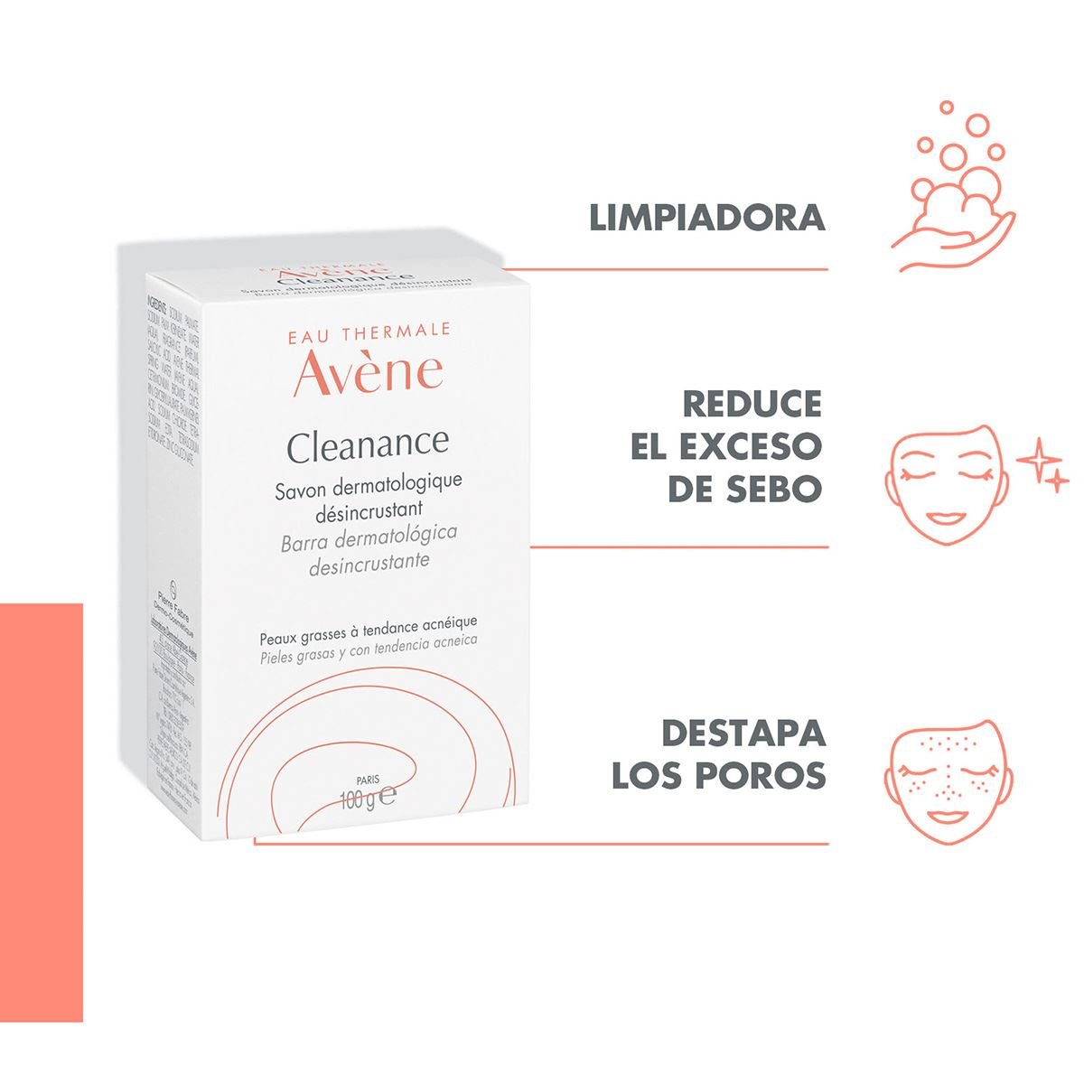 Cleanance Barra Dermatológica Desincrustante, Piel grasa/propensa al acné, 100gr