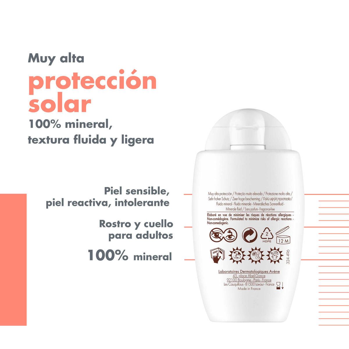 Avene Fluido Mineral, Piel sensible/reactiva/intolerante, FPS 50+, 40ml
