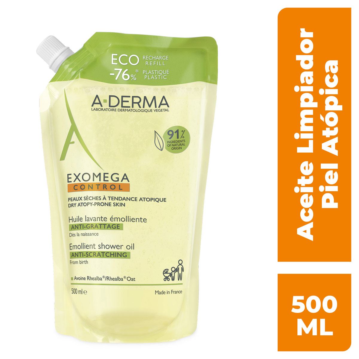 A-Derma Exomega Control Eco-refill de Aceite de Ducha Emoliente 500ml
