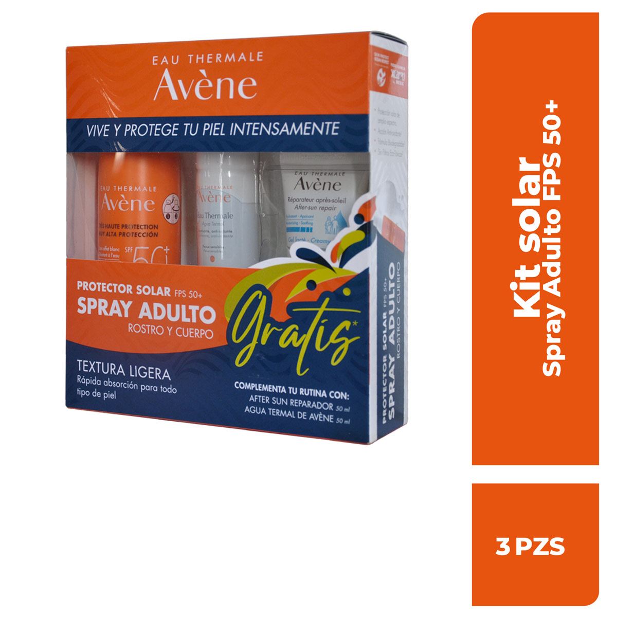 Avene Kit Spray Protector Solar Adulto FPS 50+ 200ml + Agua Termal 50 ml  +  Reparador After Sun 50ml