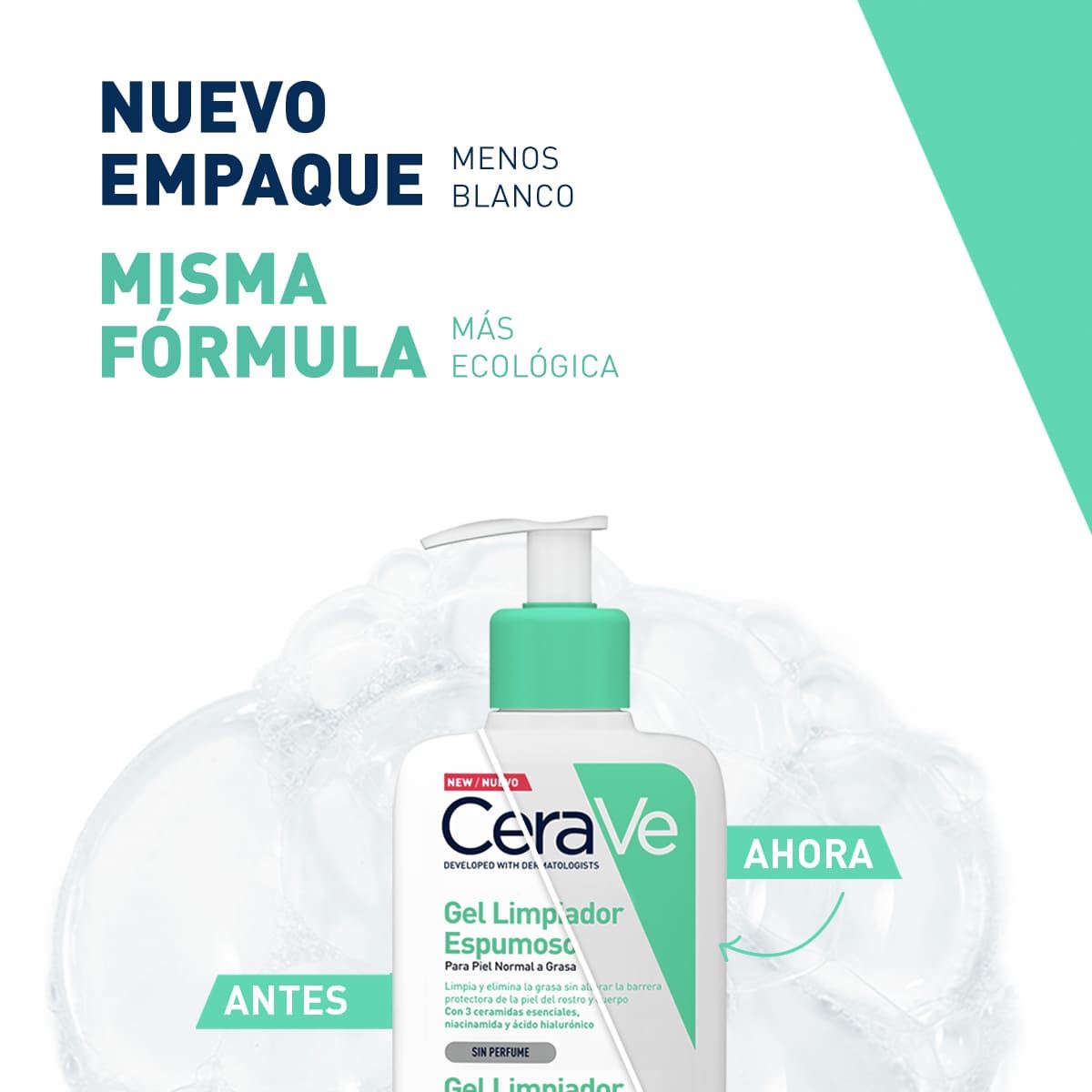 Gel Limpiador Espumoso para Piel Mixta, Grasa o con Acné CeraVe