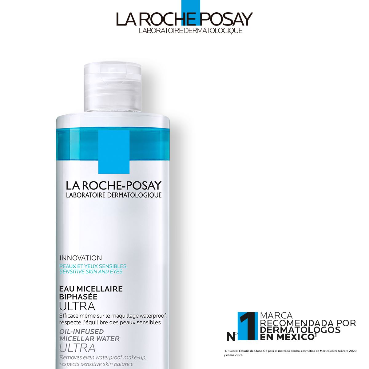 Agua Micelar en Aceite La Roche Posay Bifásica Ultra remueve maquillaje a prueba de agua 400ml