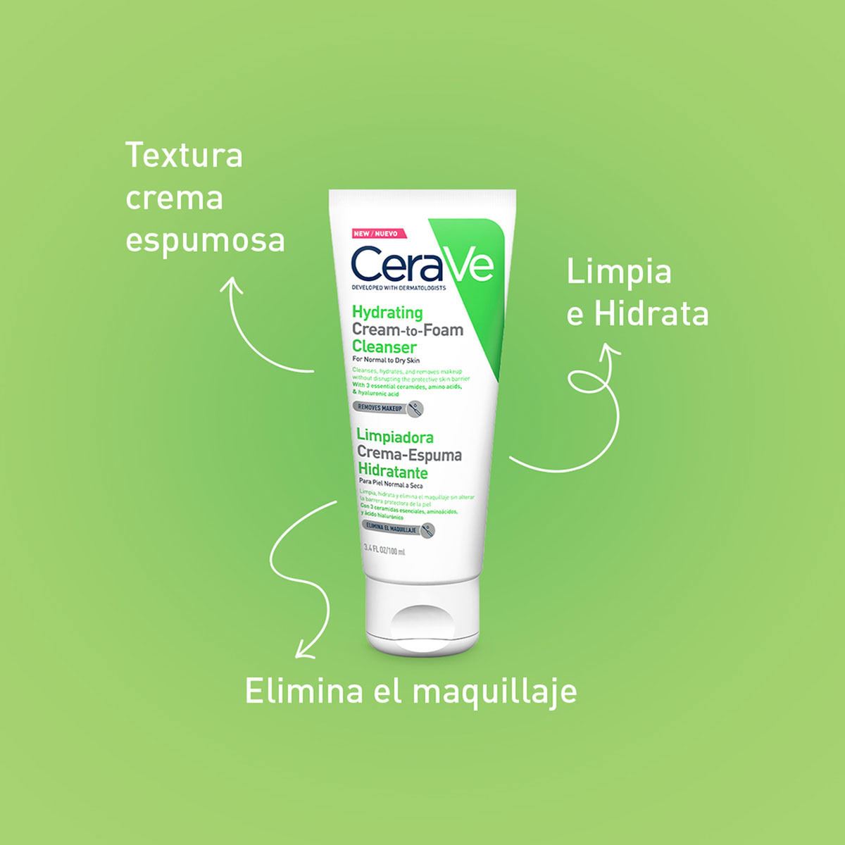 CeraVe Limpiadora Crema-Espuma Hidratante 100ml Para Rostro