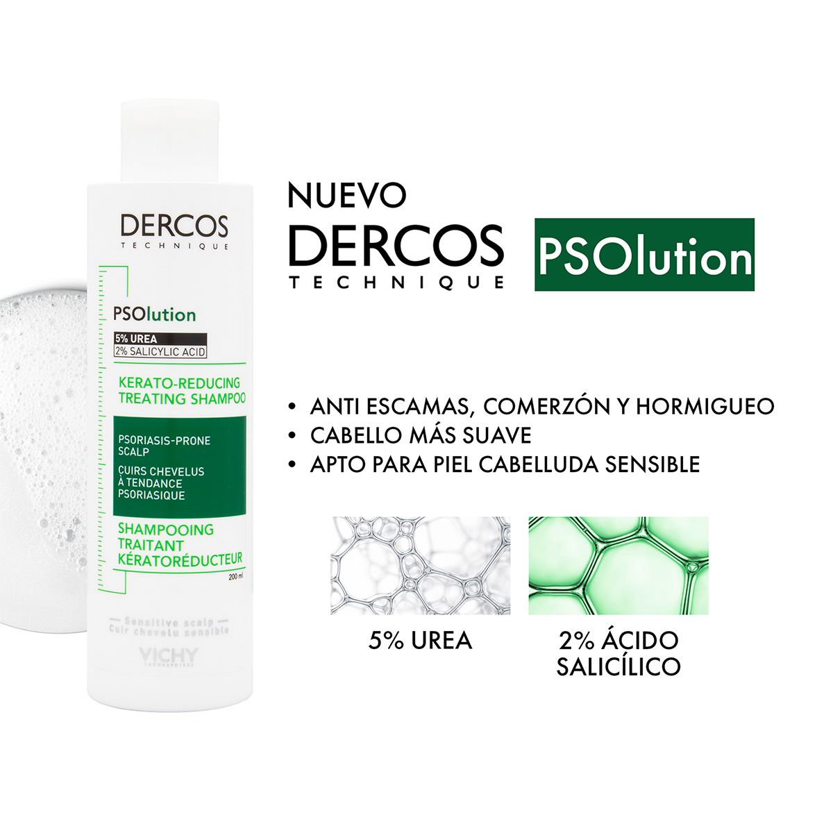 Dercos Psolution Shampoo de Tratamiento Keratorreductor para Piel Cabelluda Sensible 200ml