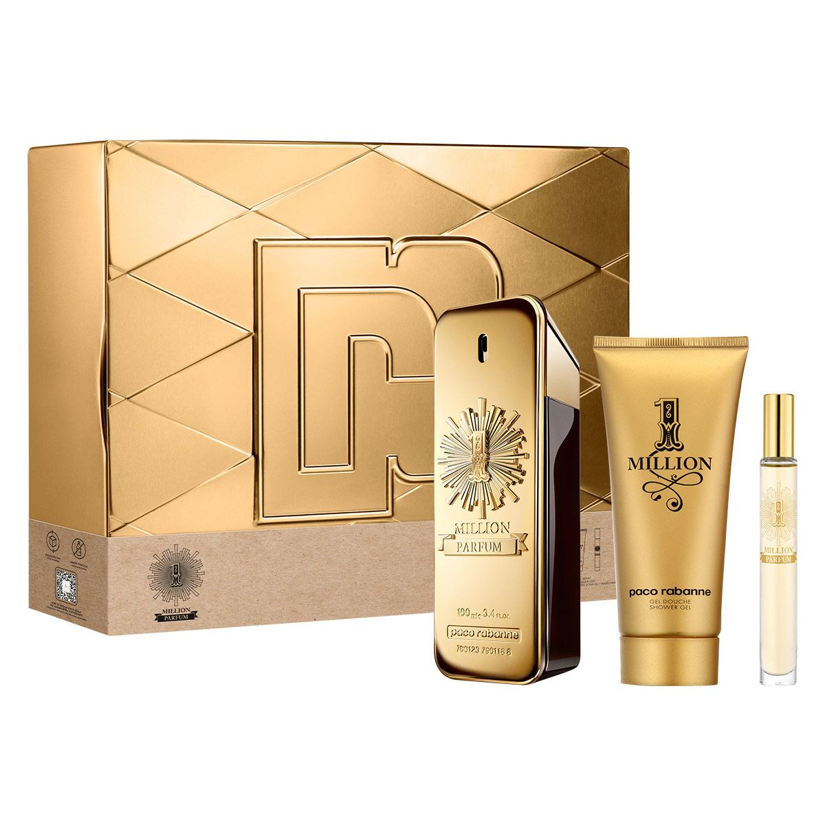 Paco Rabanne One Million Parfum Set Para Caballero Perfume EDP 100ML + Shower Gel 100ML + Perfume de Bolsillo 10ML