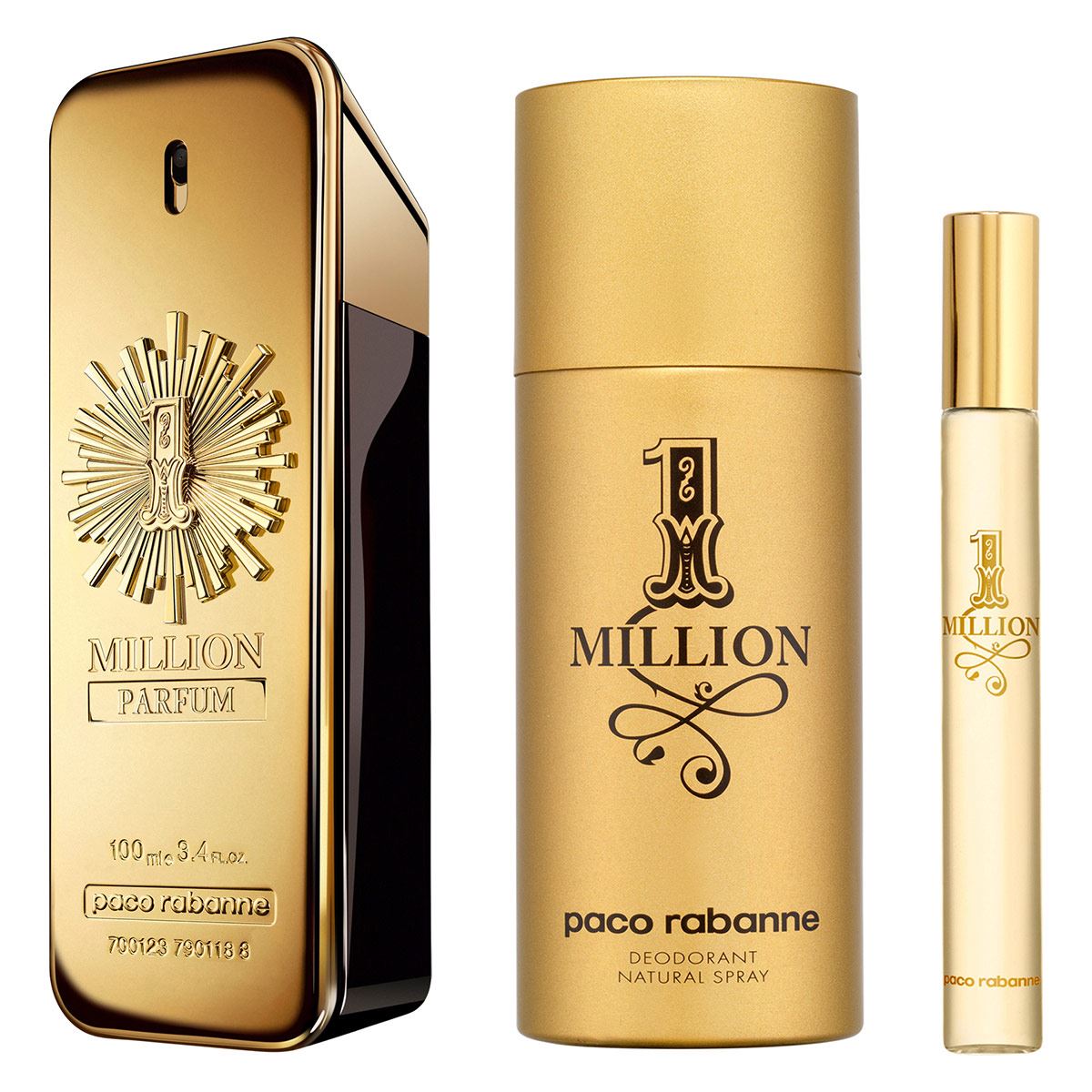 Paco Rabanne One Million Parfum Set Para Caballero Perfume EDP 100ML + Desodorante 150ml + Perfume de Bolsillo 10ML