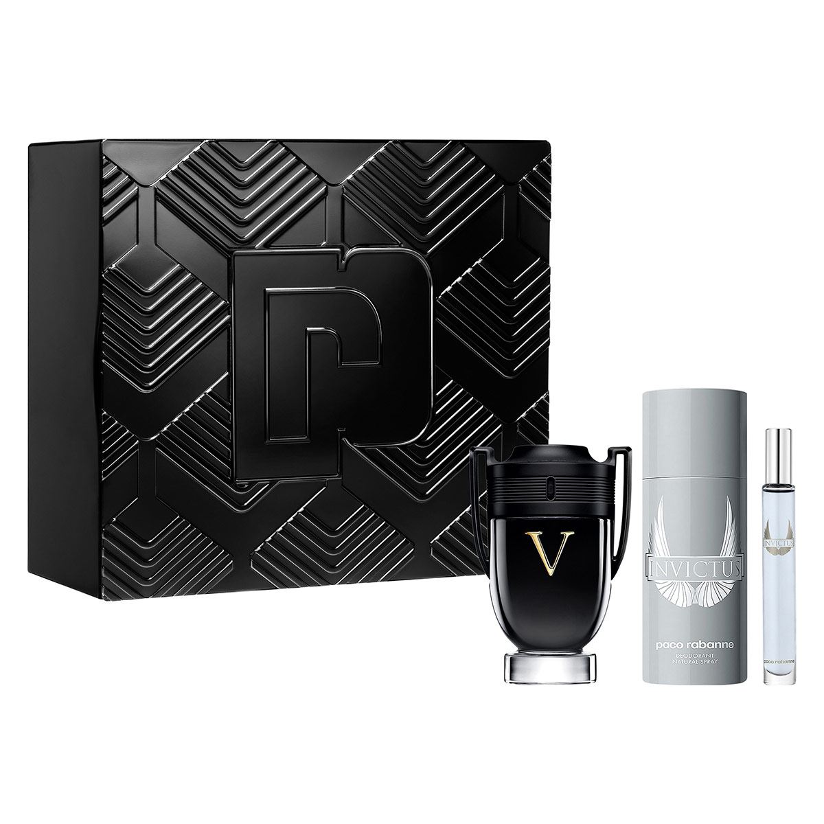 Paco Rabanne Invictus Set Para Caballero Perfume EDT 100ML + Desodorante 150ML + Perfume de Bolsillo 10ML