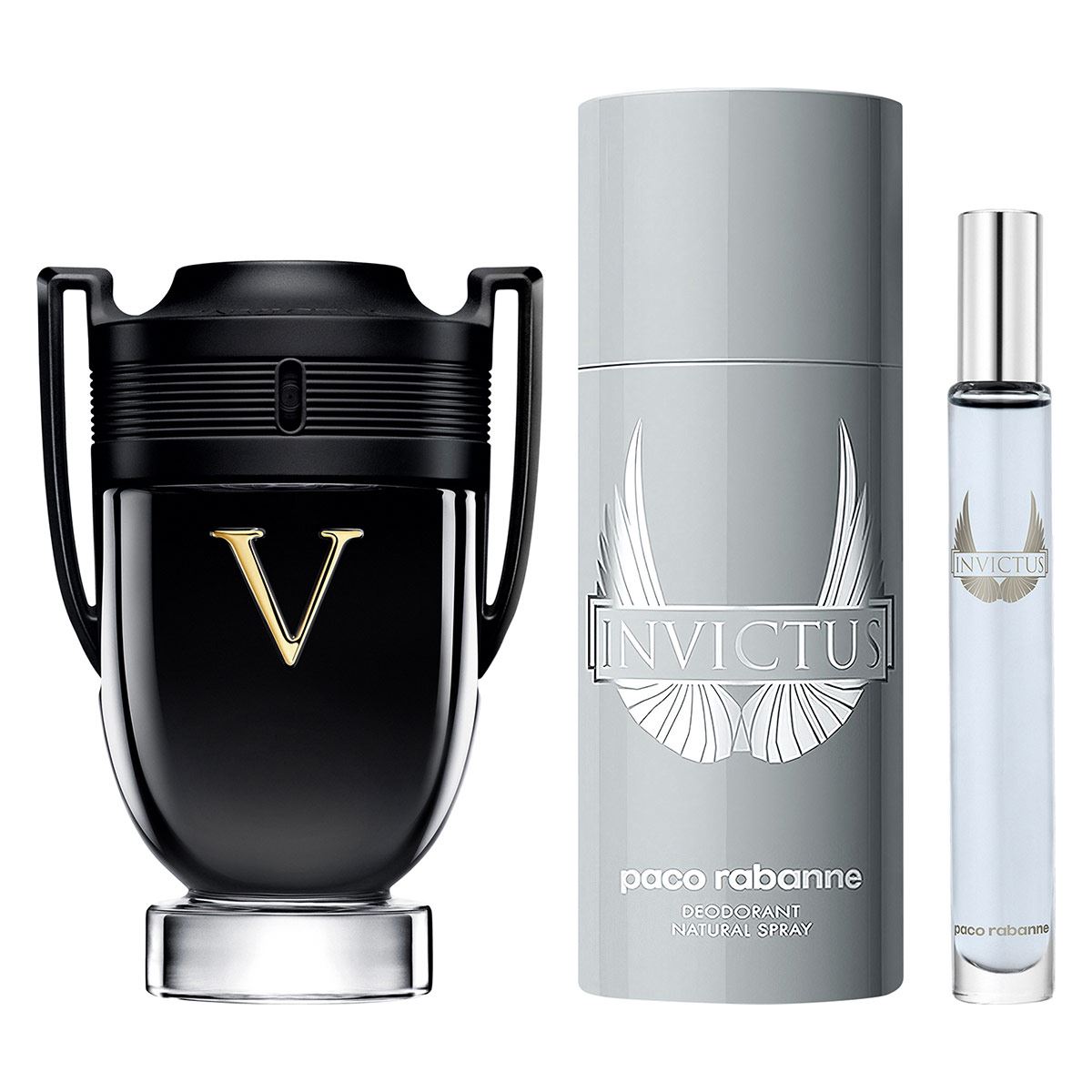 Paco Rabanne Invictus Set Para Caballero Perfume EDT 100ML + Desodorante 150ML + Perfume de Bolsillo 10ML