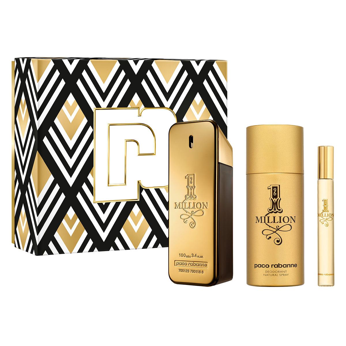 Paco Rabanne One Million Set Para Caballero Perfume EDT 100ML + Desodorante 150ML + Perfume de Bolsillo 10ML