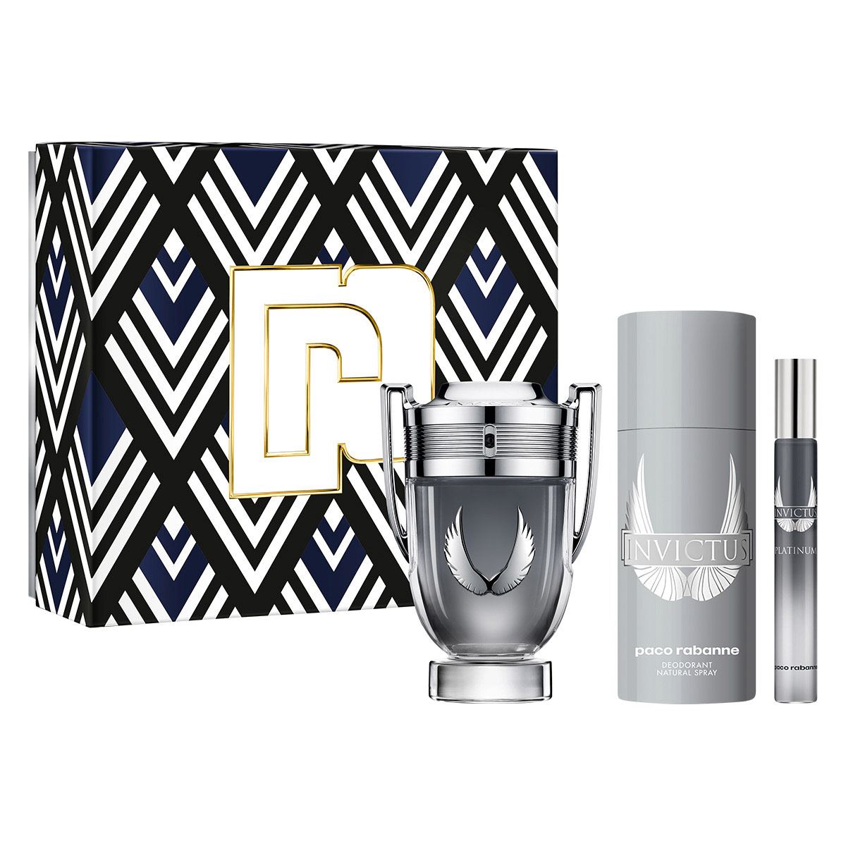 Paco Rabanne Invictus Platinum Set Para Caballero Perfume EDP 100ml + Desodorante 150ml + Perfume de Bolsillo 10ml