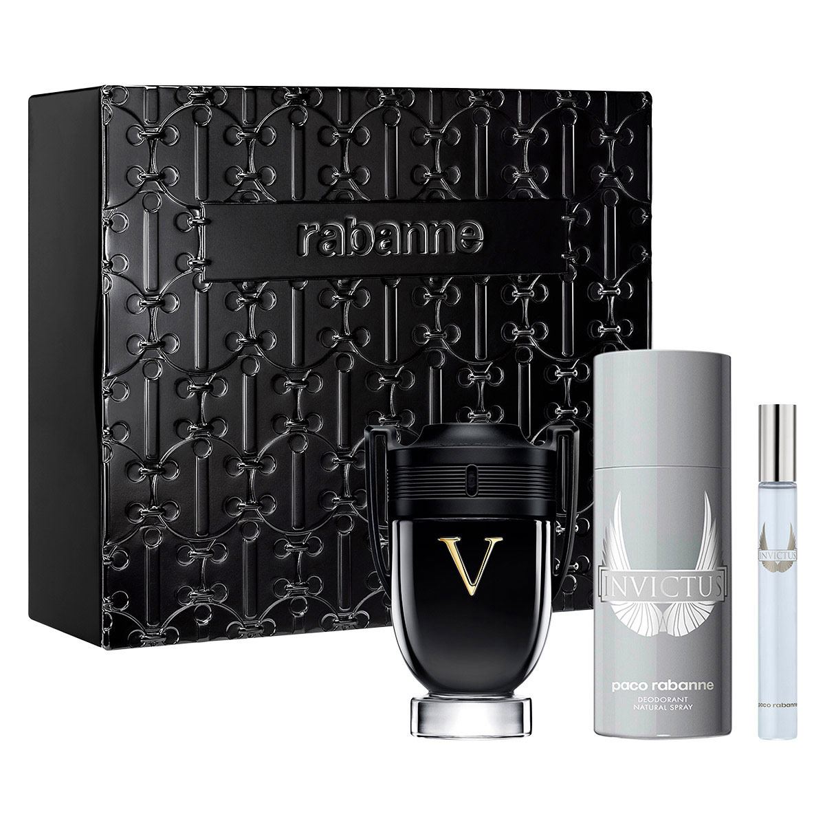 Set para Hombre Rabanne Invictus Victory EDP 100ml + Desodorante 150ml + EDP 10ml