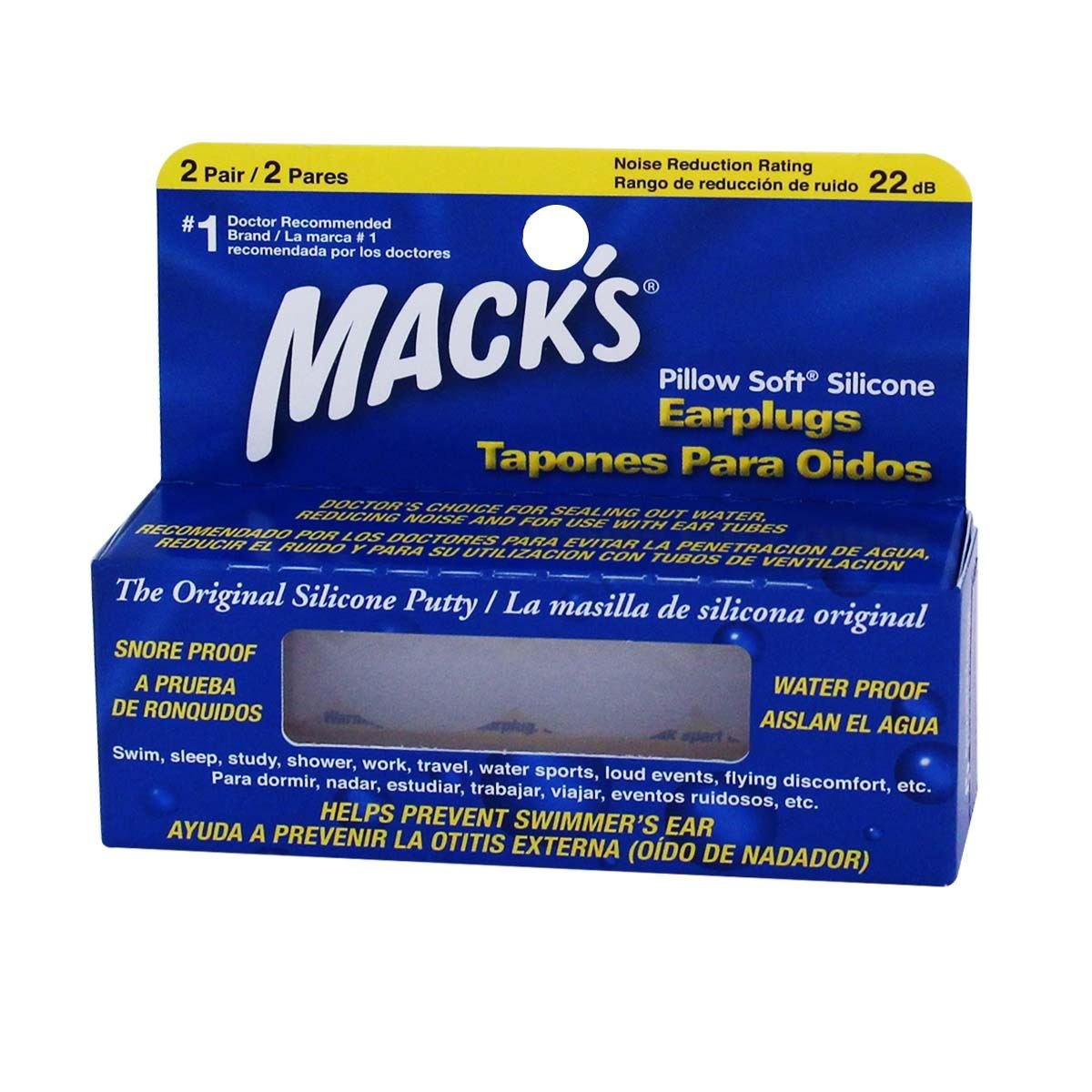 Mack's Pillow - Tapones para los oídos de silicona suave, 12 pares – Los  tapones de silicona moldeables originales para dormir, roncar, nadar,  viajar