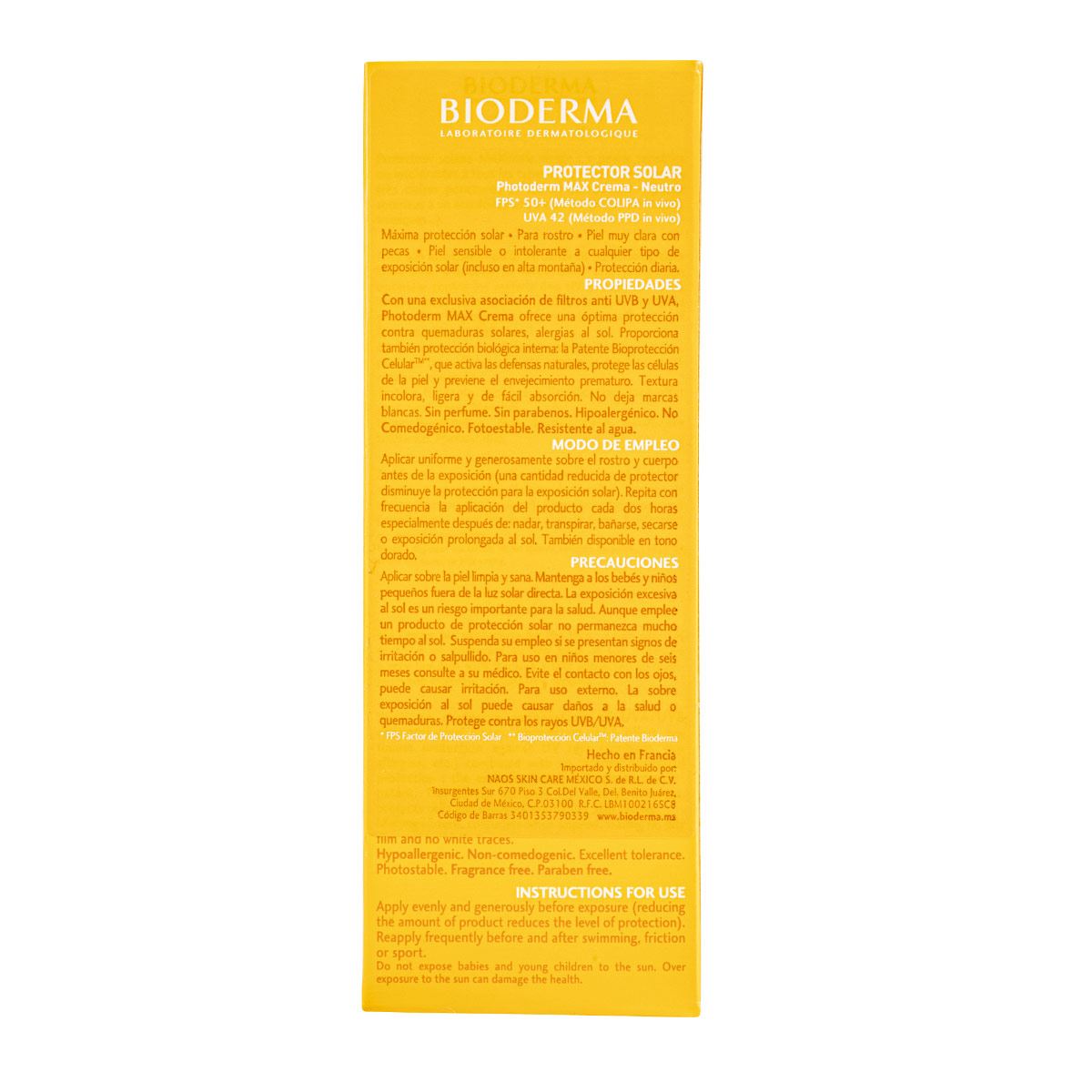 Bioderma Photoderm Max Crema Protector Solar SPF50+ Tono Neutro para piel seca, 40 ml