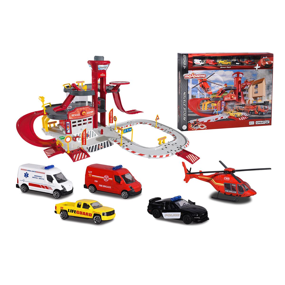 Estación de rescate + 5 vehículos escala 1:64