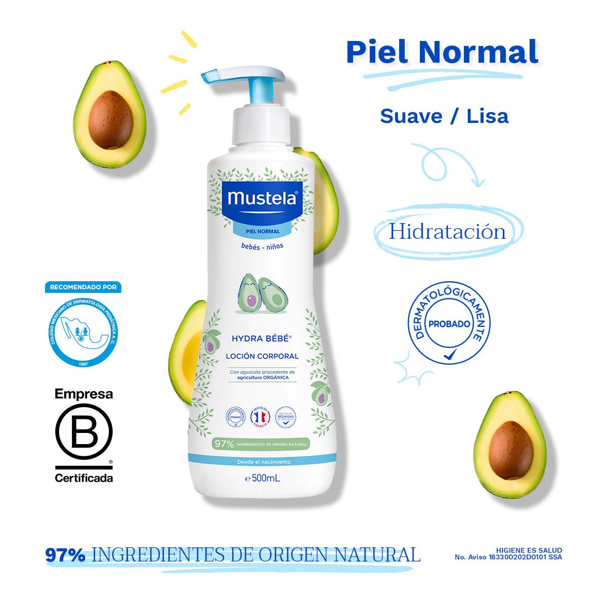 Mustela Hydra Bebé Crema Corporal Hidratante para bebés y niños con Piel Normal 500ml