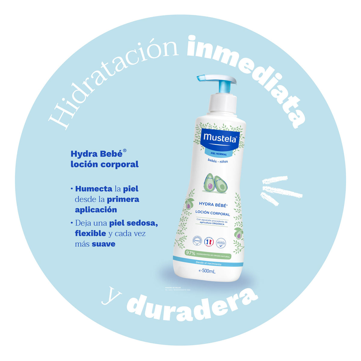 Mustela Hydra Bebé Crema Corporal Hidratante para bebés y niños con Piel Normal 500ml