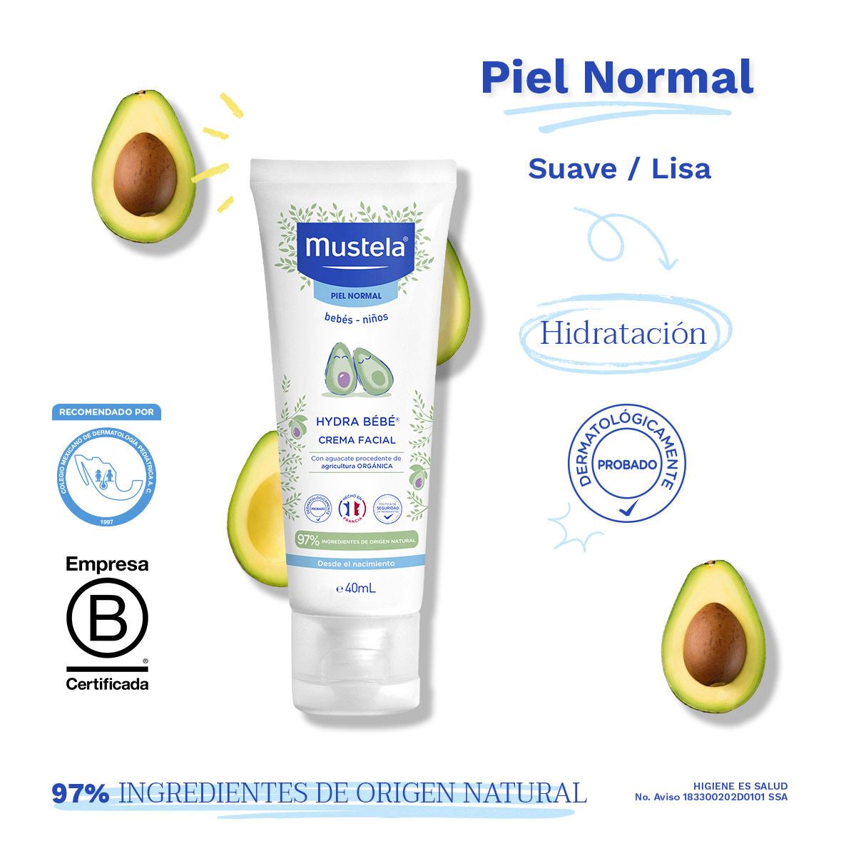 Mustela Hydra Bebé Crema Facial Hidratante para bebés y niños con Piel Normal 40ml