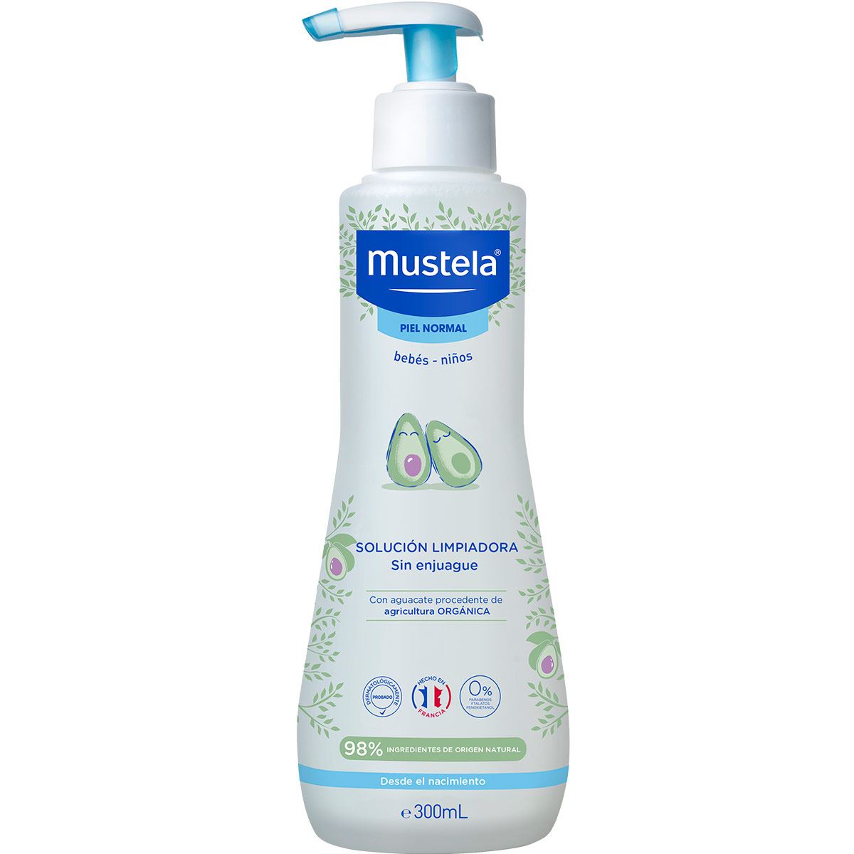 Mustela Solución Limpiadora Sin Enjuague con Aguacate Orgánico para bebés y niños con Piel Normal 300ml