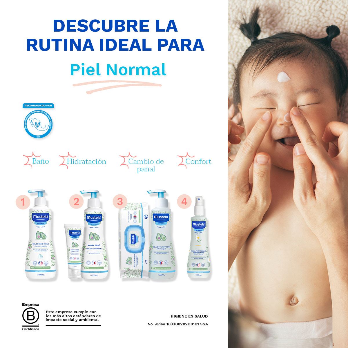 Mustela Solución Limpiadora Sin Enjuague con Aguacate Orgánico para bebés y niños con Piel Normal 300ml