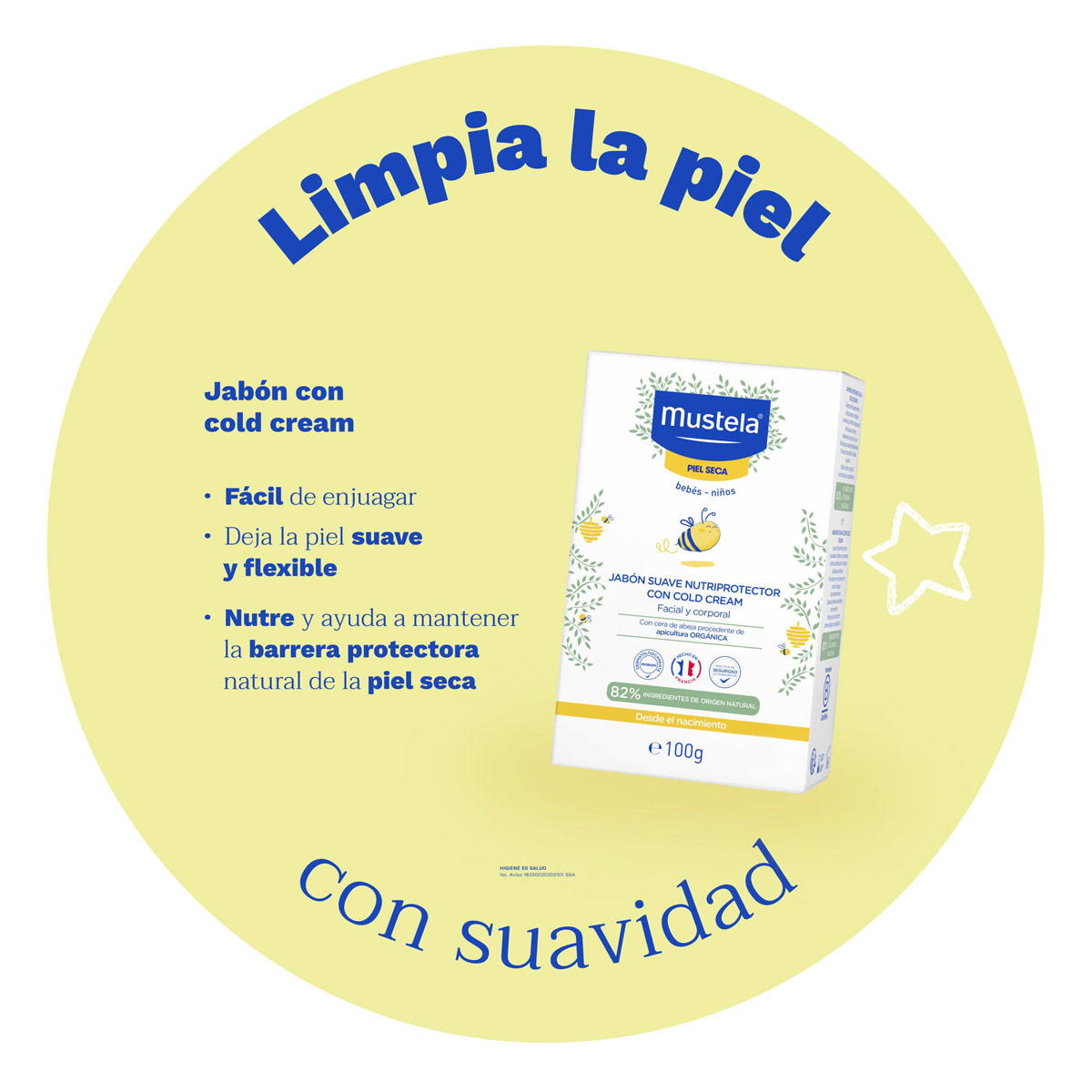 Mustela Jabón Suave Nutriprotector al Cold Cream para bebés y niños con Piel Seca 100g