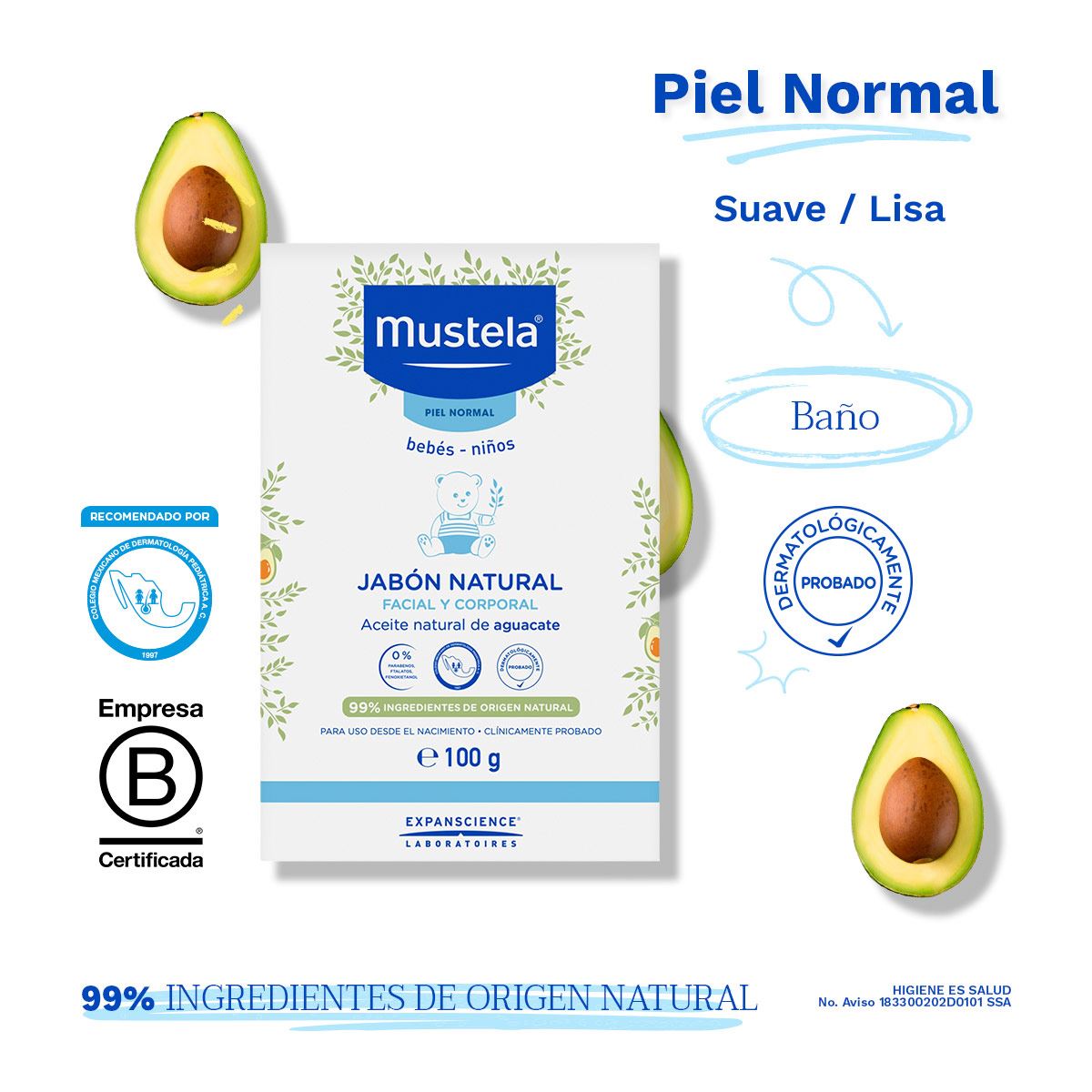 Mustela Jabón en barra Facial y Corporal para Piel Normal de 100gr