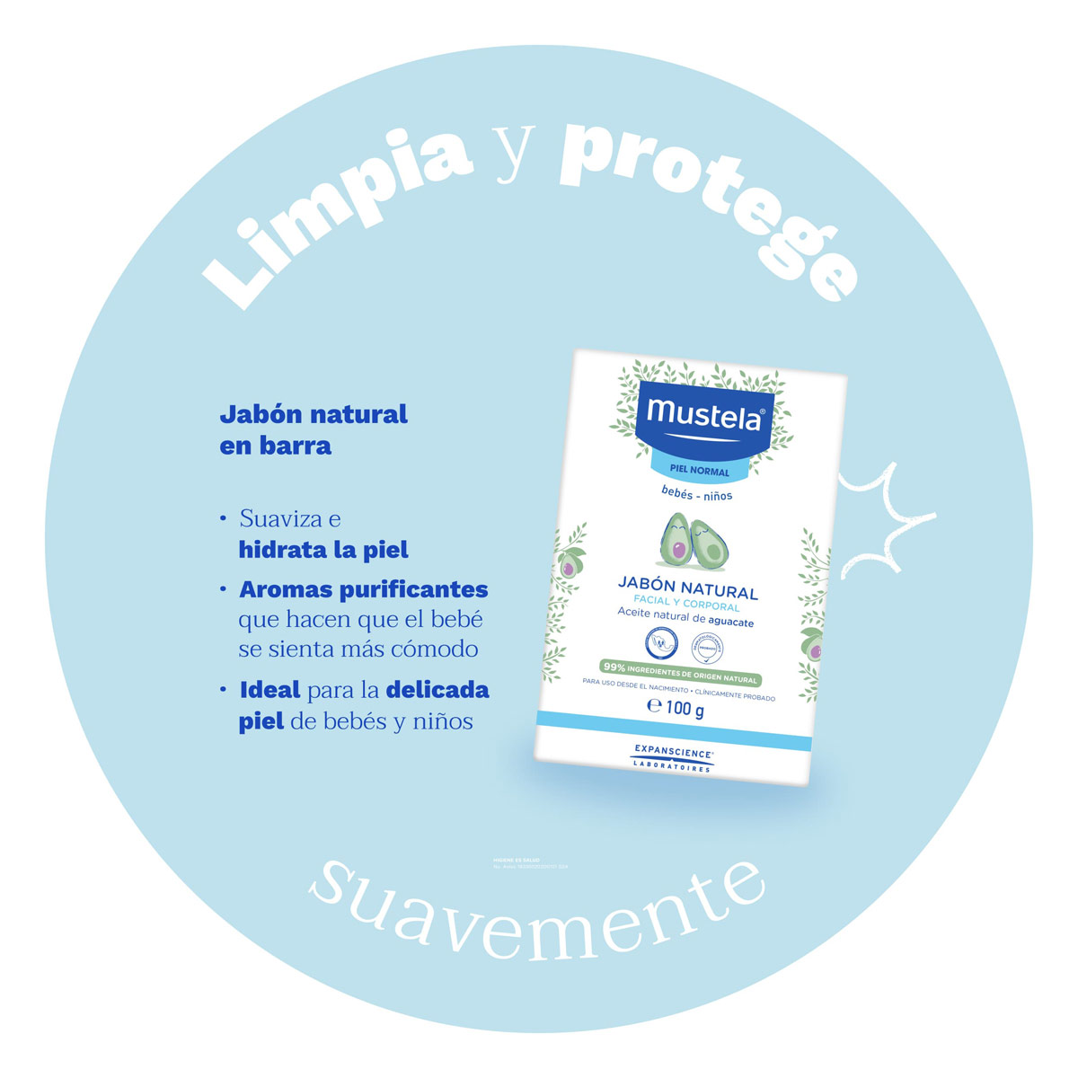 Mustela Jabón en barra Facial y Corporal para Piel Normal de 100gr
