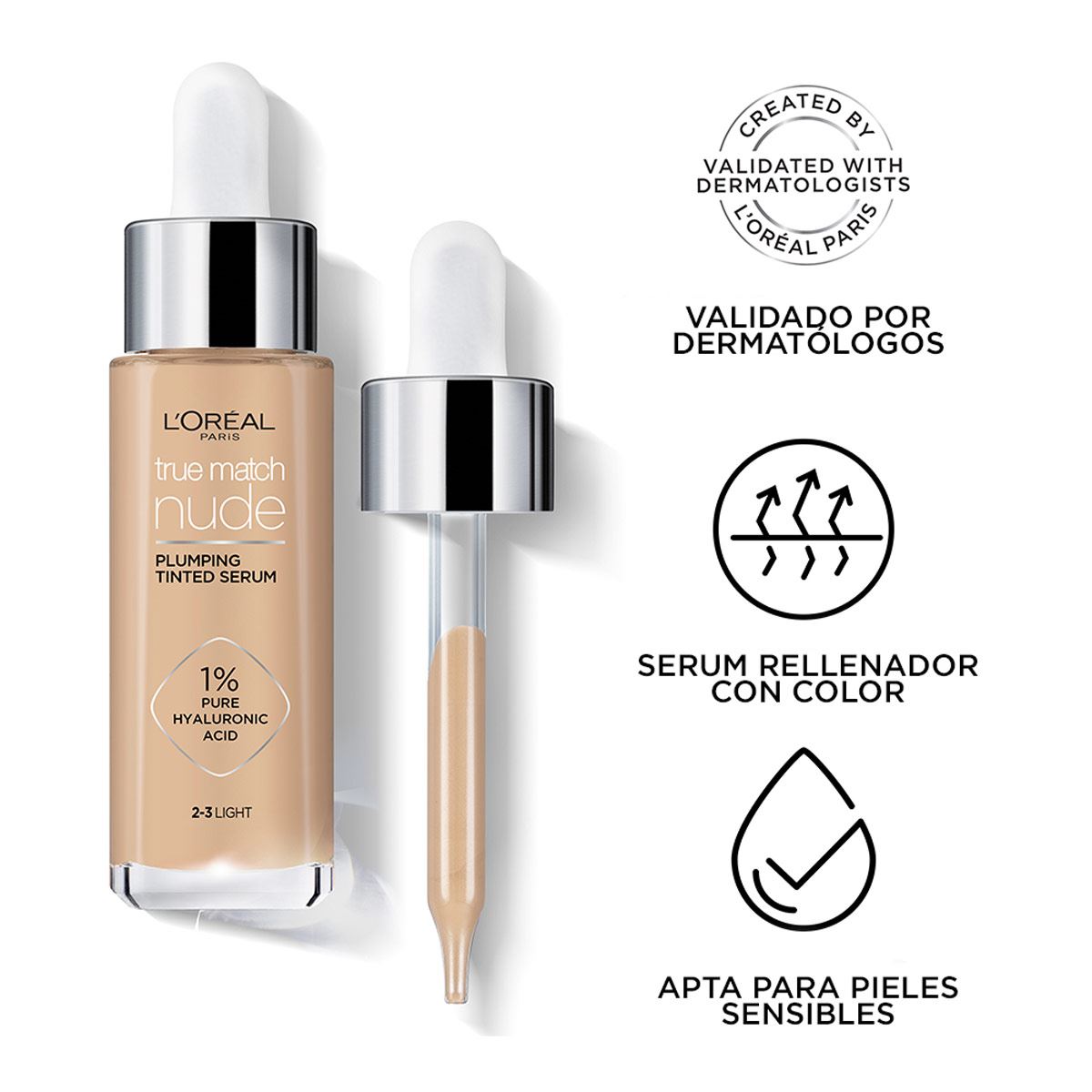 L'Oréal Paris Serum Rellenador Con Color, True Match, Tono3-4 Light Medium