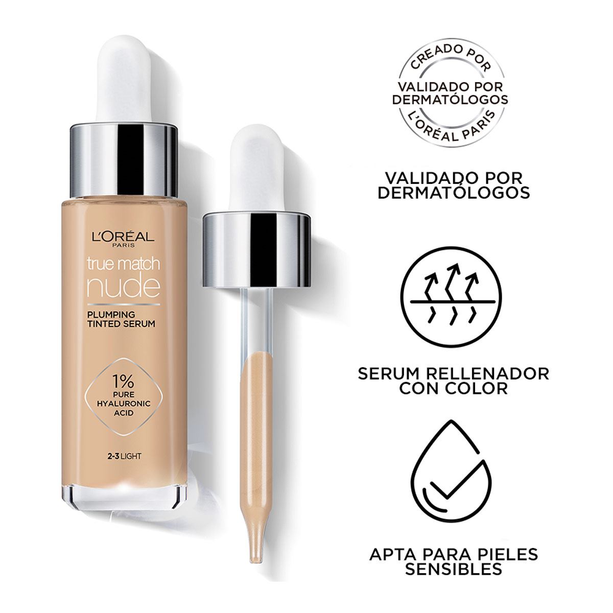 L'Oréal Paris Serum Rellenador Con Color, True Match, Tono3-4 Light Medium
