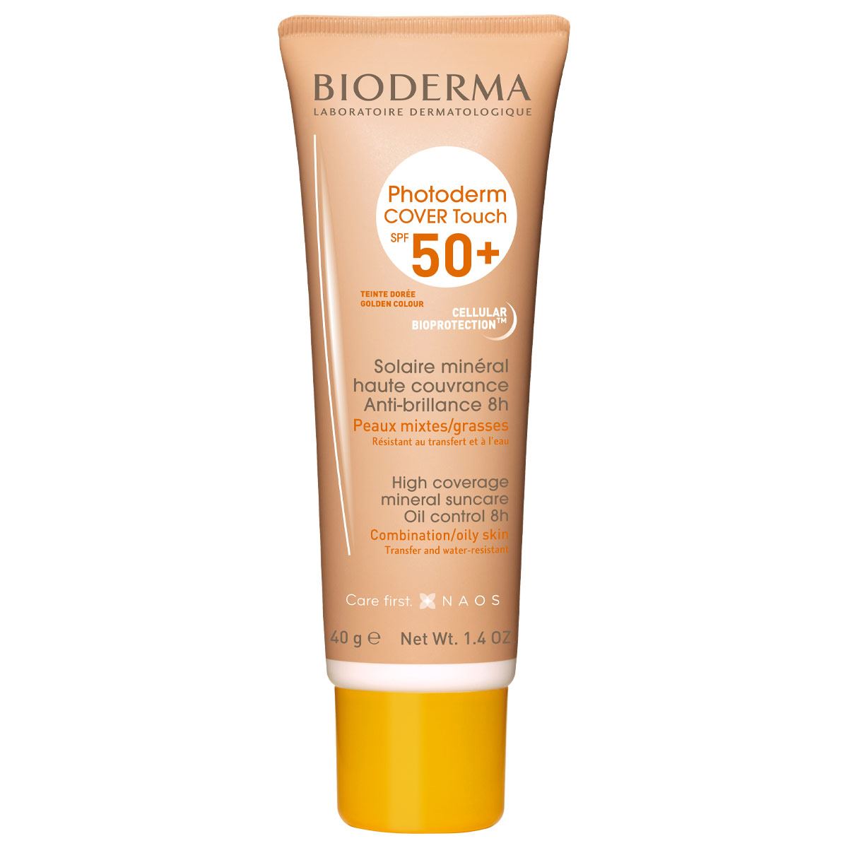 Bioderma Photoderm Cover Touch Protector Solar SPF50+ Tono Dorado Efecto Maquillaje, 40 ml