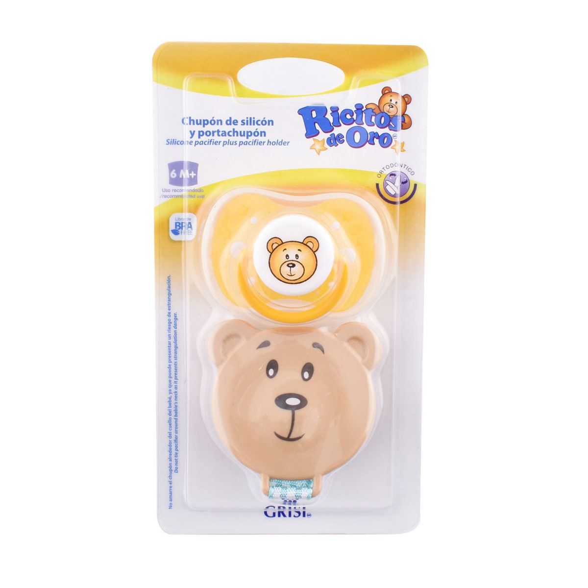 Chupón de Silicón Ricitos de Oro con Portachupón 6M+