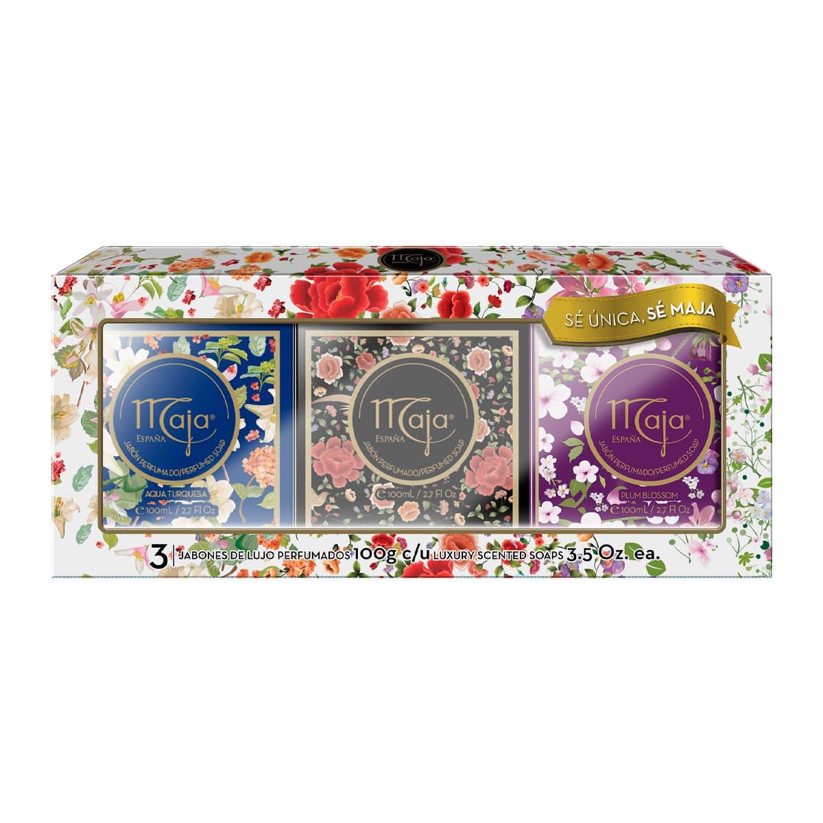 Kit de Jabones Maja Clasico con Aroma a Flor de ciruelo y Aqua Turquesa 10g