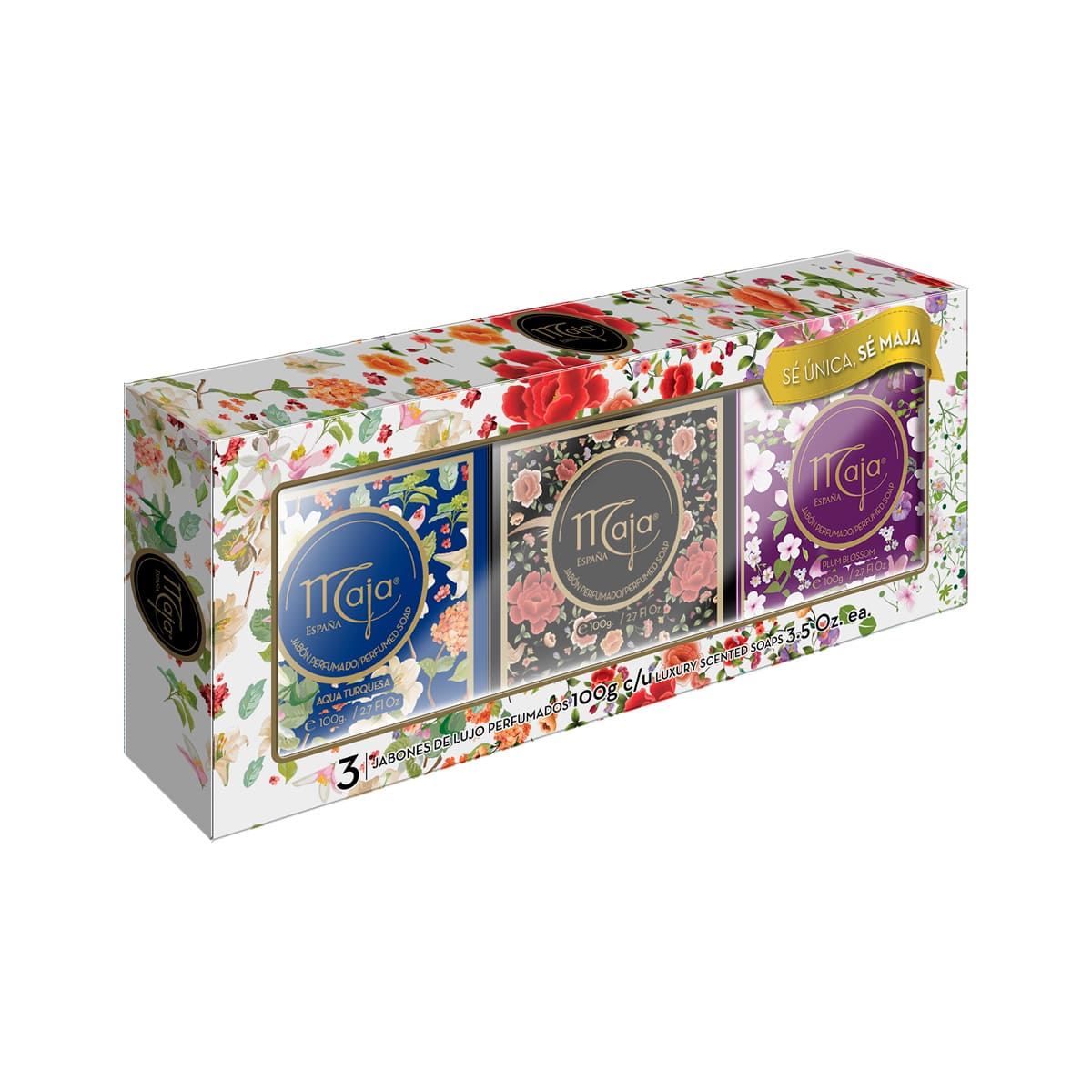 Kit de Jabones Maja Clasico con Aroma a Flor de ciruelo y Aqua Turquesa 10g