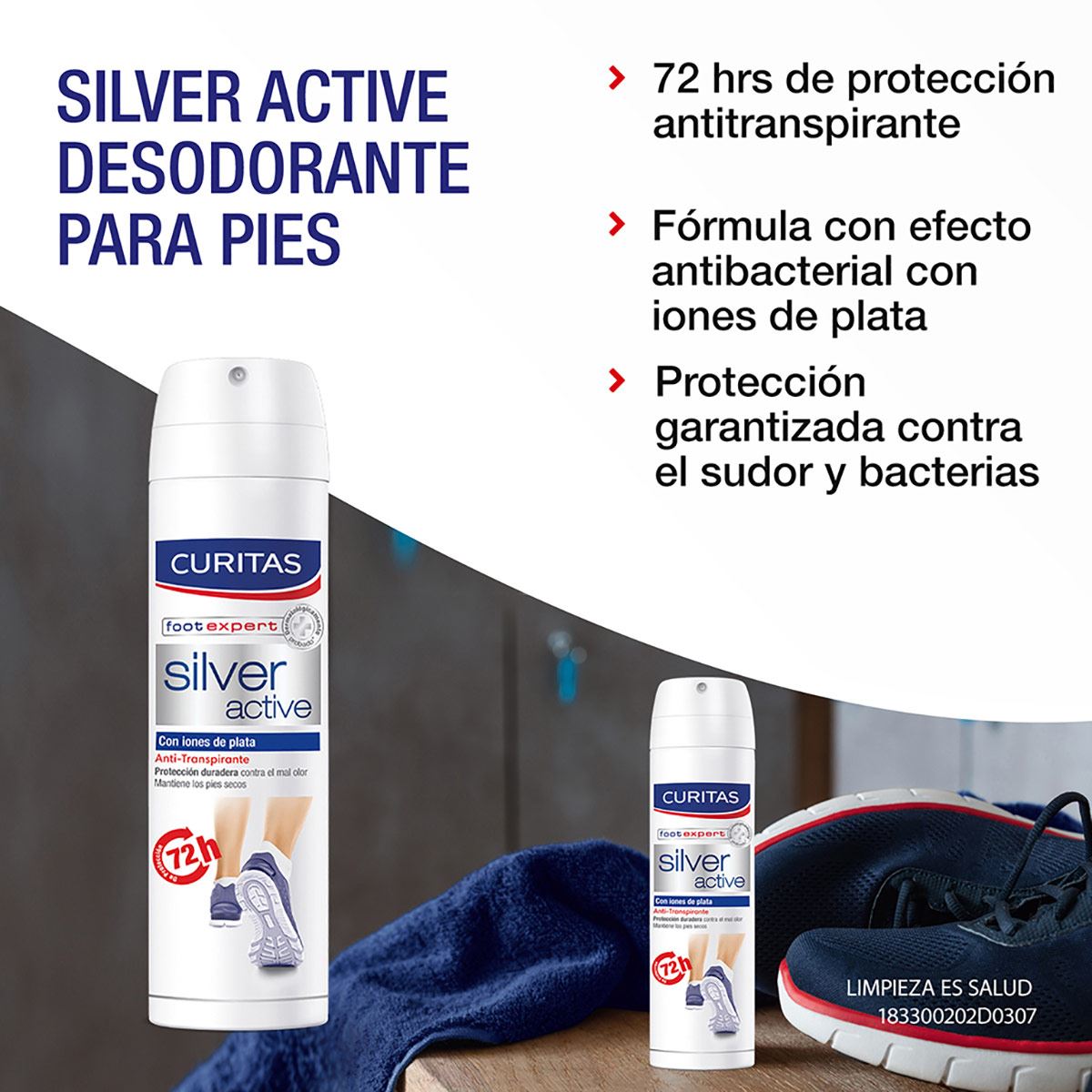 Curitas Desodorante para pies anti micótico Silver Active, 48 horas de protección contra el mal olor
