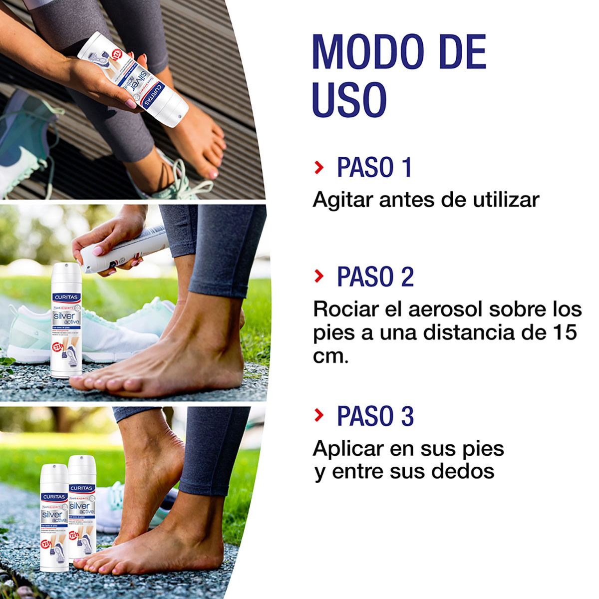 Curitas Desodorante para pies anti micótico Silver Active, 48 horas de protección contra el mal olor