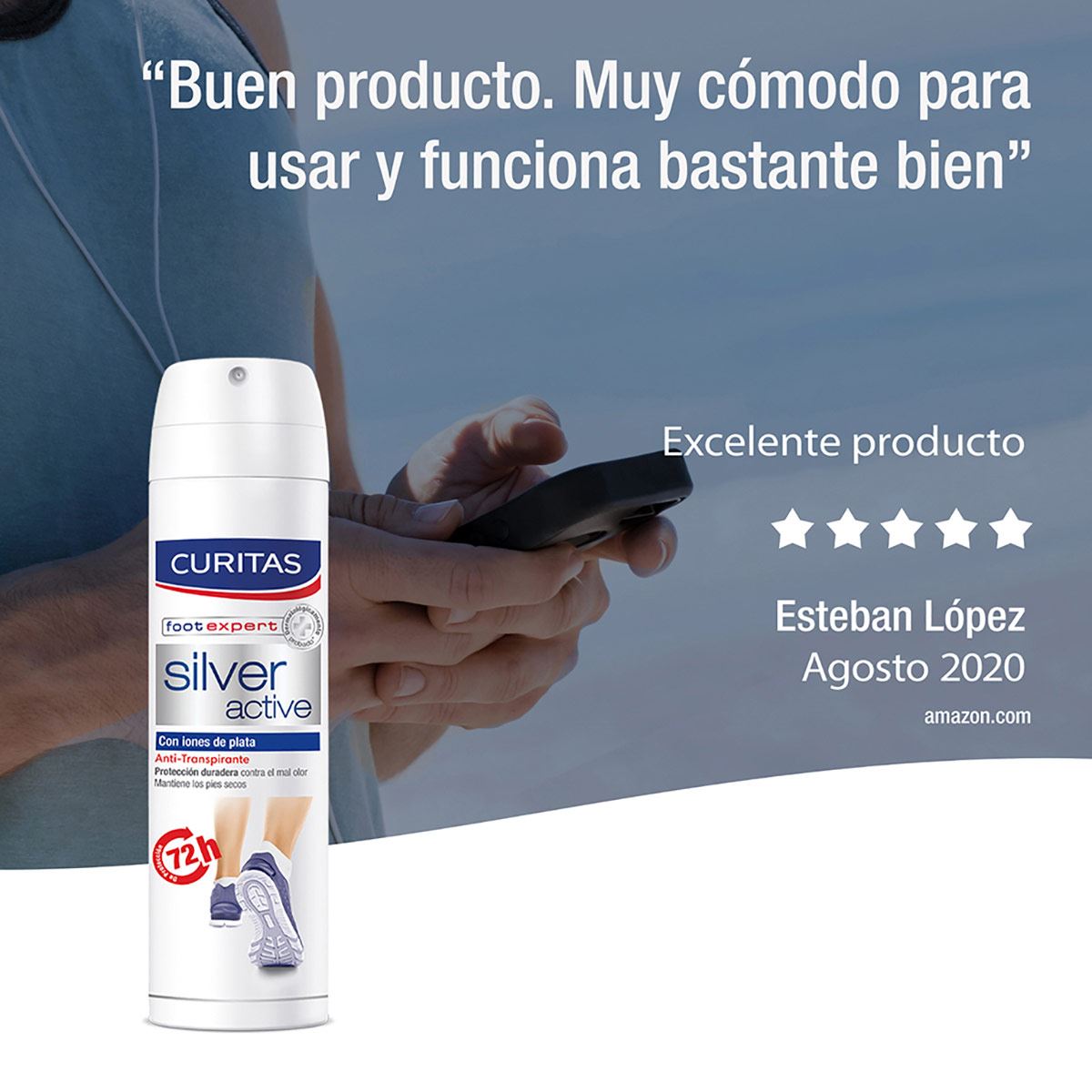 Curitas Desodorante para pies anti micótico Silver Active, 48 horas de protección contra el mal olor