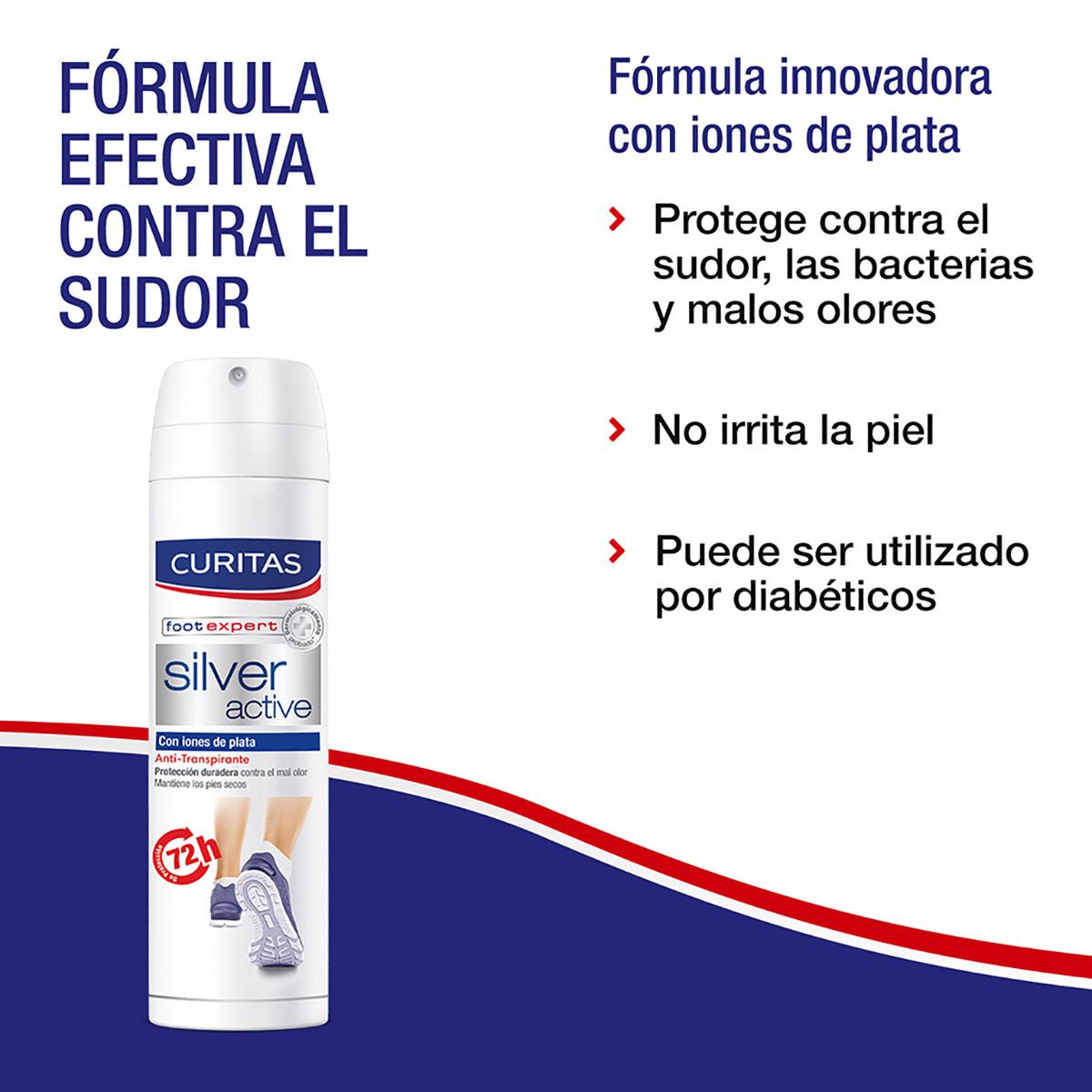 Curitas Desodorante para pies anti micótico Silver Active, 48 horas de protección contra el mal olor