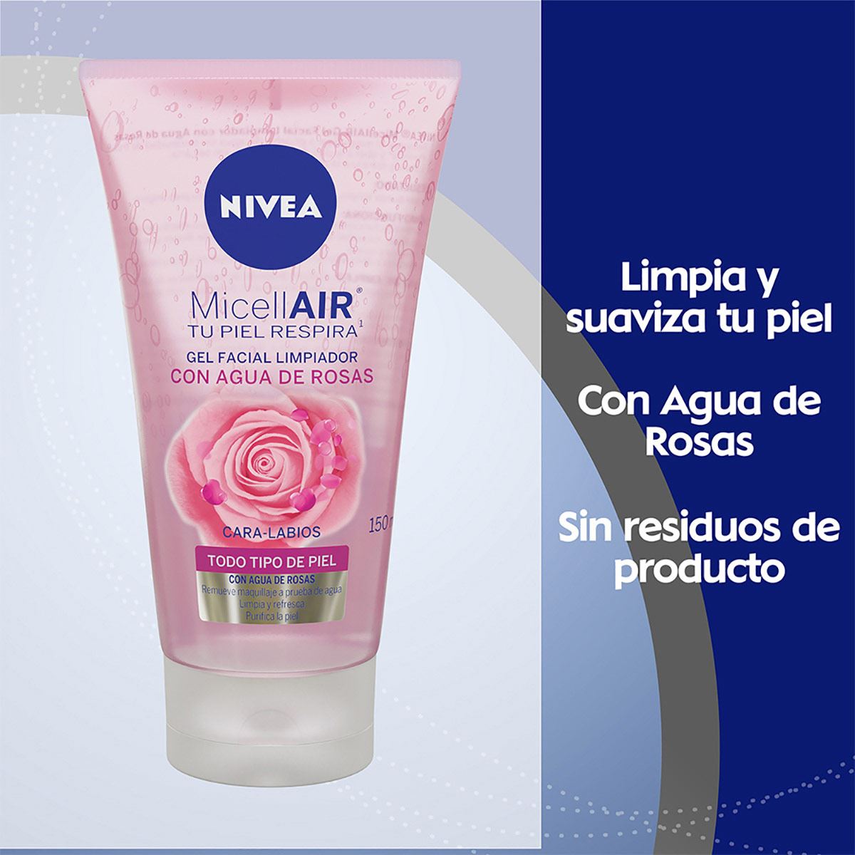NIVEA Gel Limpiador Facial Agua De Rosas (150 ml), Remueve Maquillaje a  Prueba de Agua, Tonifica, Purifica, Limpia y Refresca la piel sin secarla