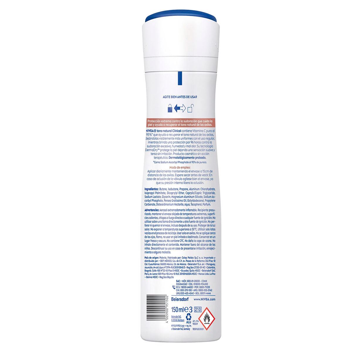 Desodorante en Spray Para Mujer Tono Natural Clinical 150ml Nivea