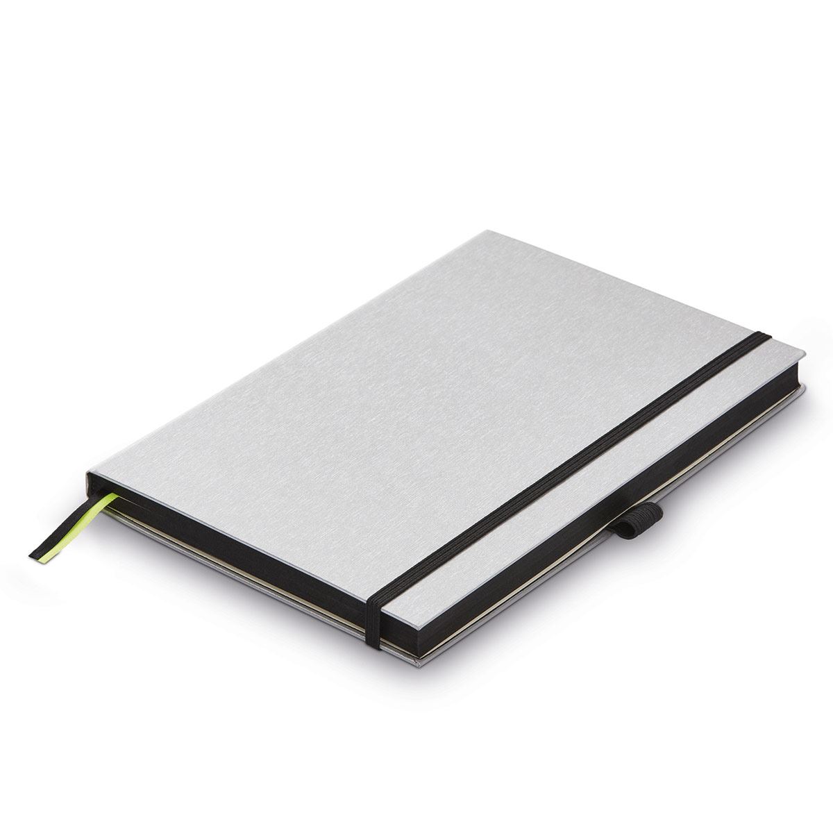 Libreta de pasta dura mediana A5 plata con detalles en negro