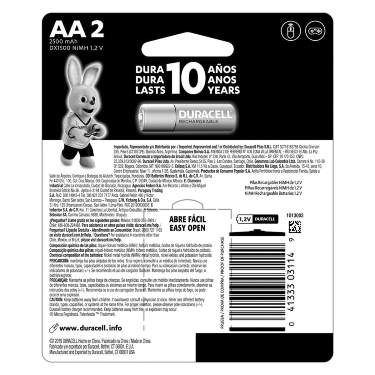 Pila Duracell Recargable AA 2 piezas
