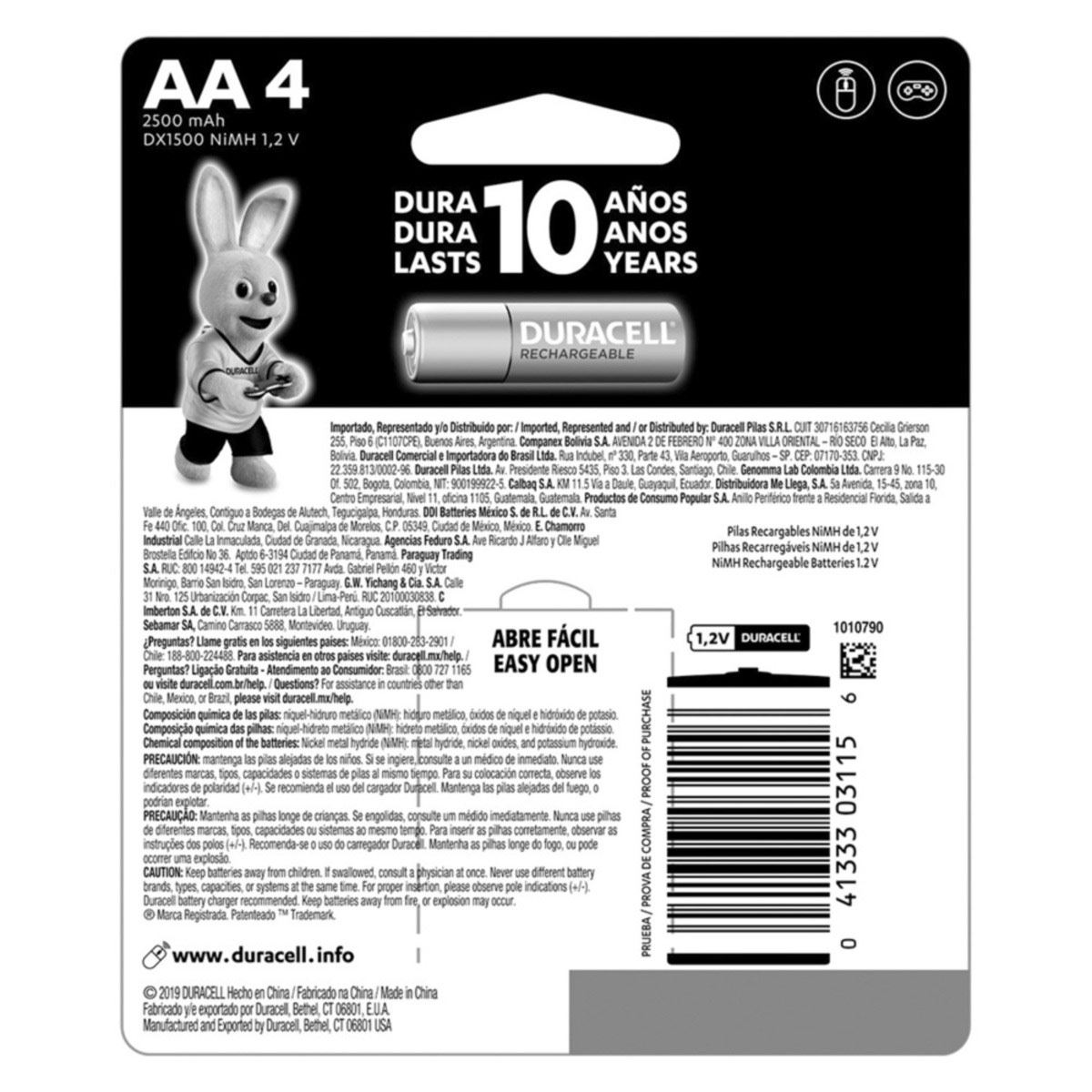 Pila Duracell Recargable AA 4 Pz